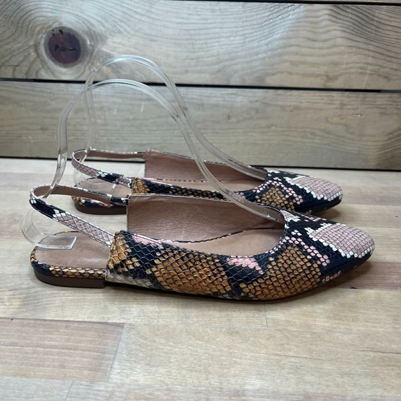 Womens Madewell Slingback shoe Size 7.5 Snake Embossed Leather Flat - Picture 1 of 6